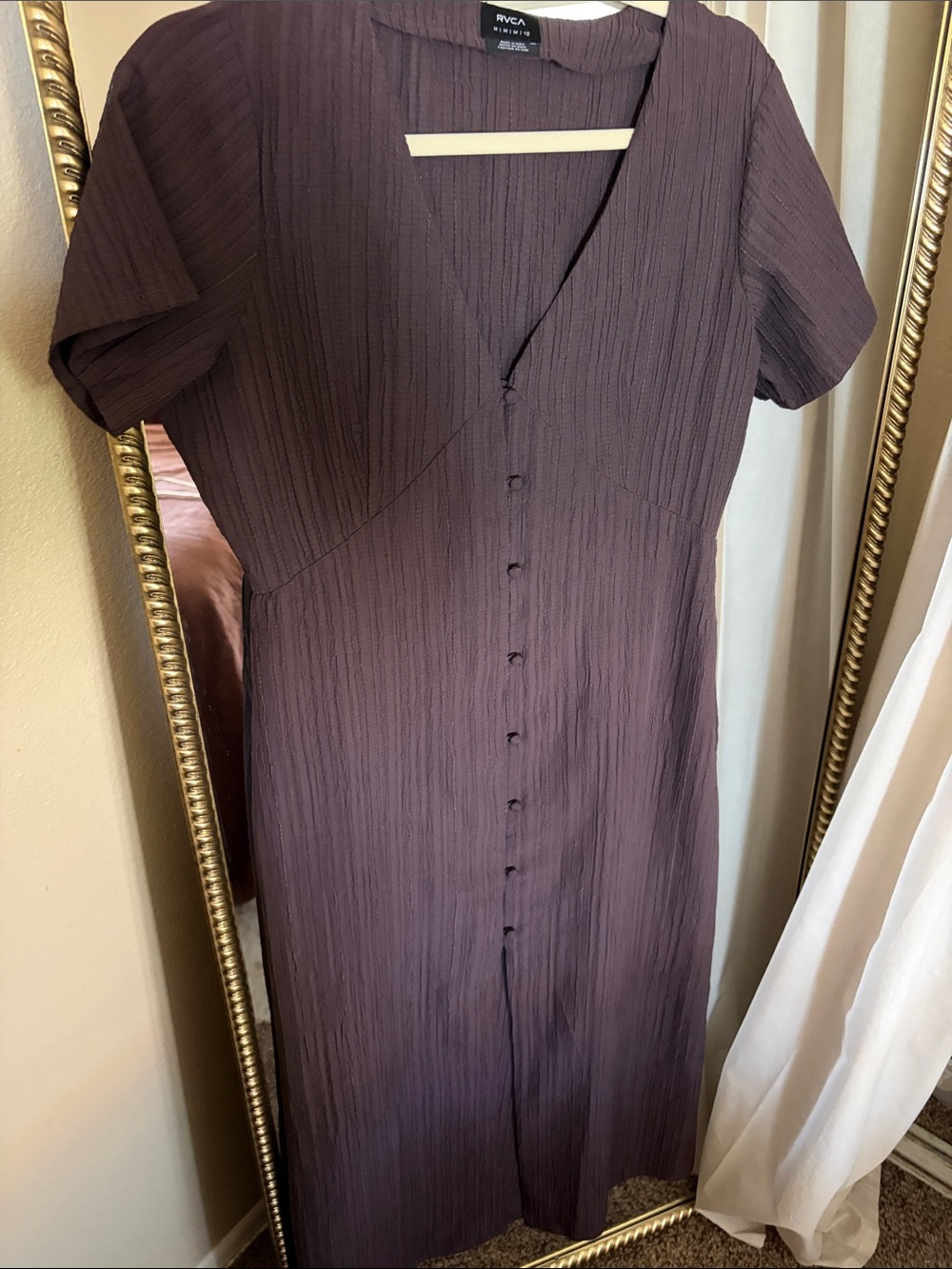 RVCA Plum Textured Button-Front Midi Dress